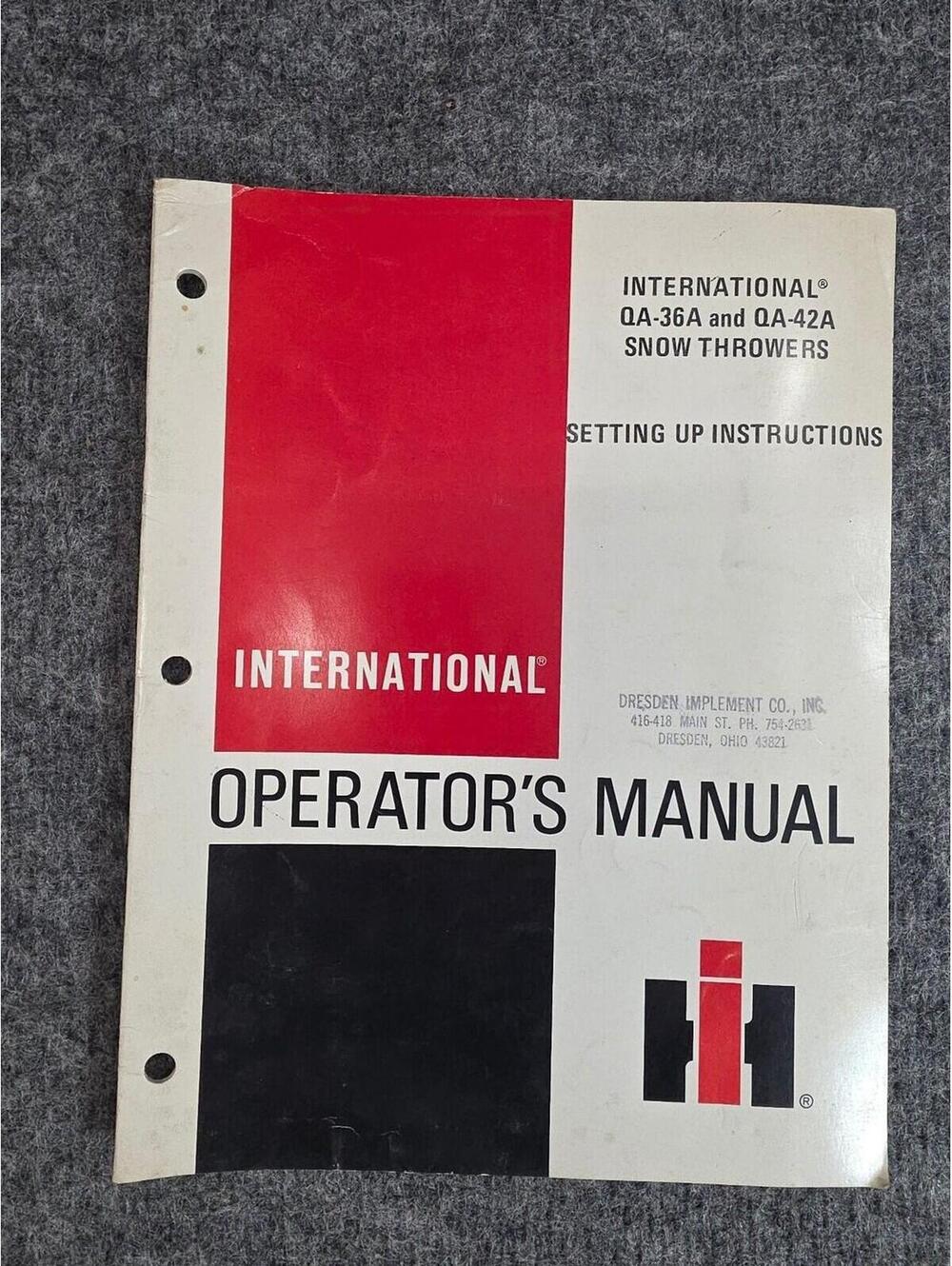 International QA-36A QA-42A Snow Throwers Operator's Manual Setting Up